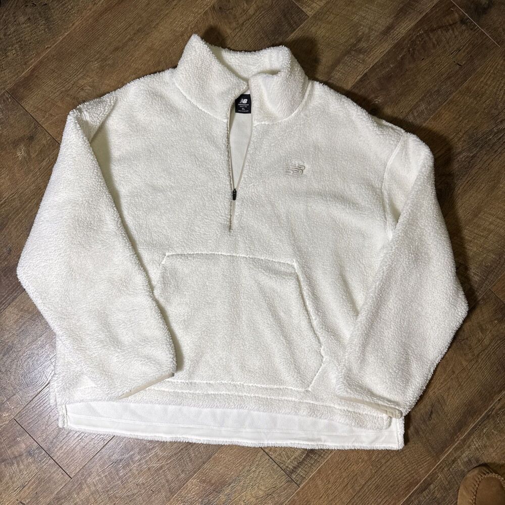 New Balance Sherpa Fleece Thick Pull Over 1/4 Zip XL White Cream Cozy Soft